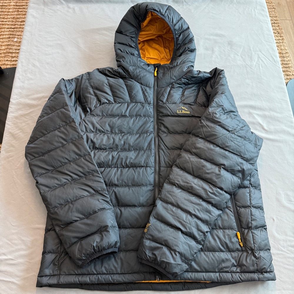 LL Bean Mens XXL Mountain Classic Down Hooded Jacket 650 DownTek Black